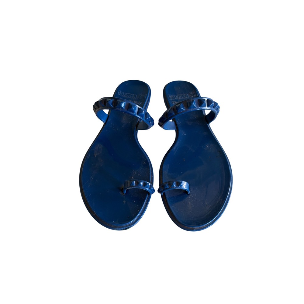 Carmen Sol Jelly Sandals Blue Studded Toe Loop Slide Made in Italy Size 11 41